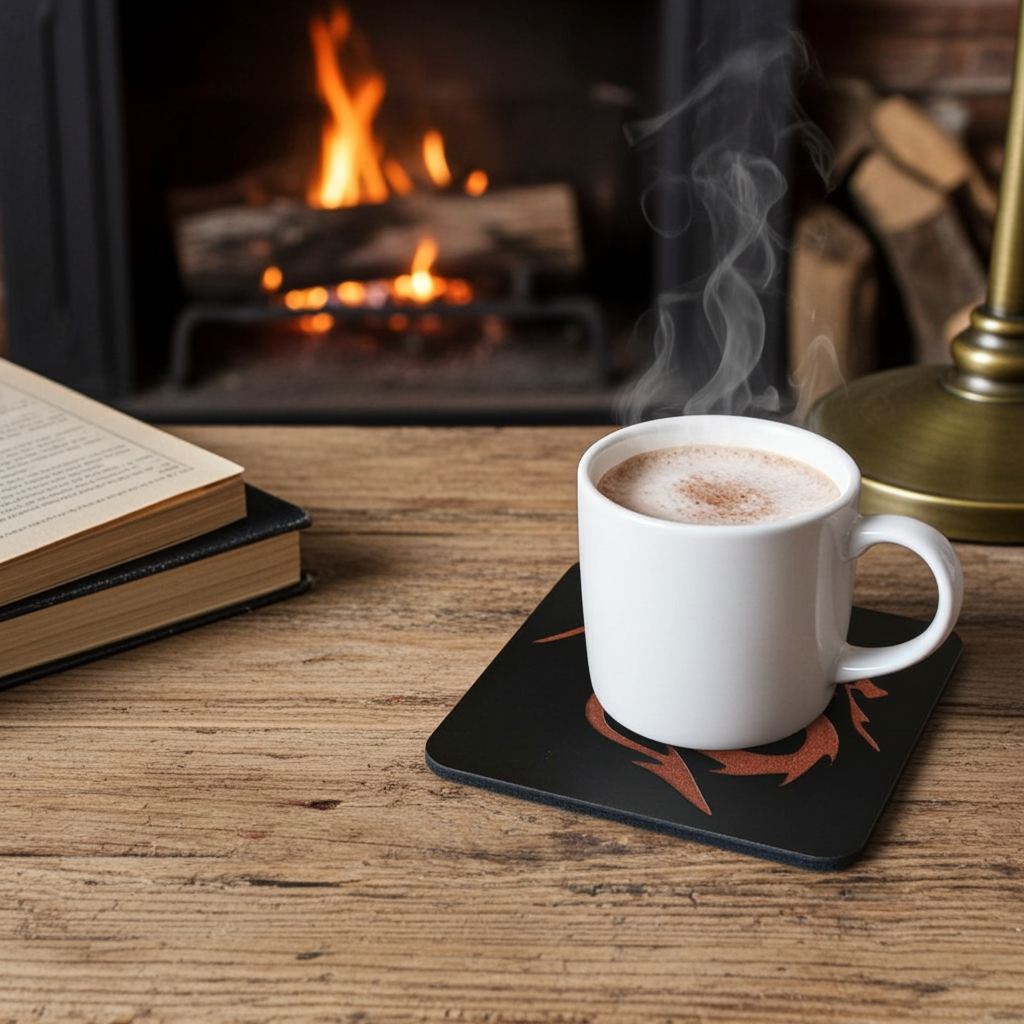 Set of 6 Dragon Wooden Coasters. Highly Decorative and Detailed Engravings, with bumper feet.