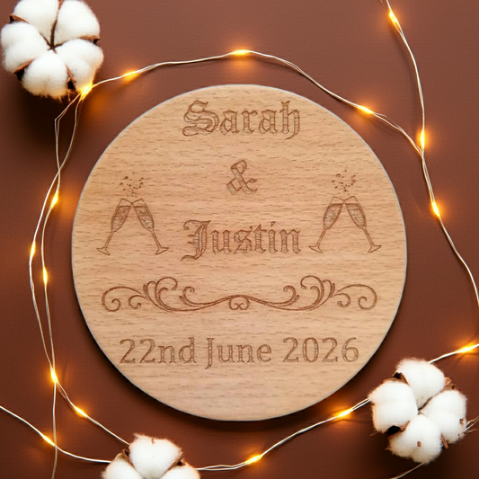 Set of 6 Drink Coasters Wedding / Engagement's / Celebrations / Anniversaries.  Any Font. Personalise Your Own Coasters. Quality Steamed Beech. With Bumper Feet.