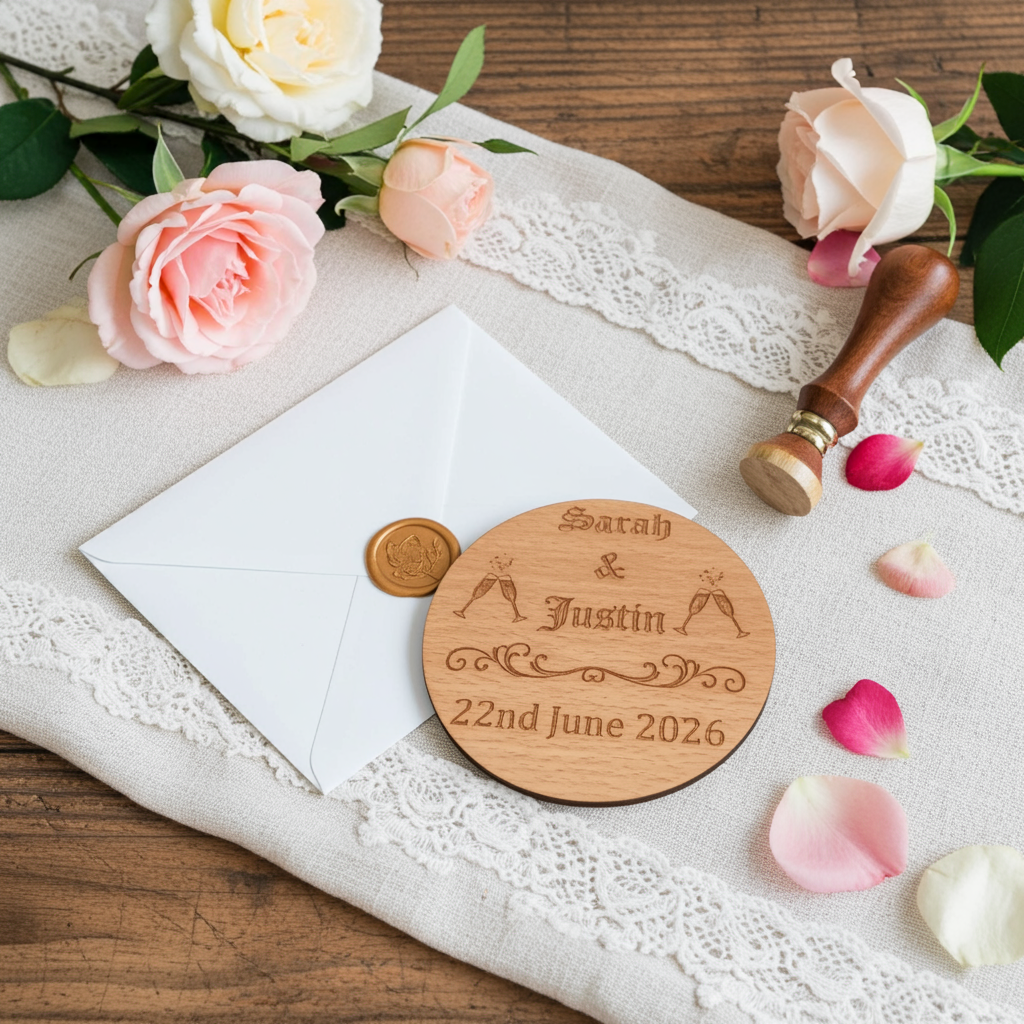 Set of 6 Drink Coasters Wedding / Engagement's / Celebrations / Anniversaries.  Any Font. Personalise Your Own Coasters. Quality Steamed Beech. With Bumper Feet.
