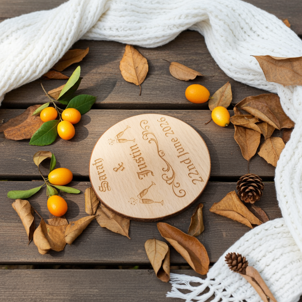 Set of 6 Drink Coasters Wedding / Engagement's / Celebrations / Anniversaries.  Any Font. Personalise Your Own Coasters. Quality Steamed Beech. With Bumper Feet.