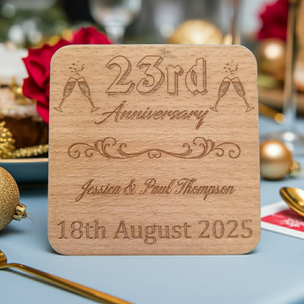 Set of 6 Personalise Your Own Drink Coasters. Anniversary. Steamed Beech Wood. Any Font