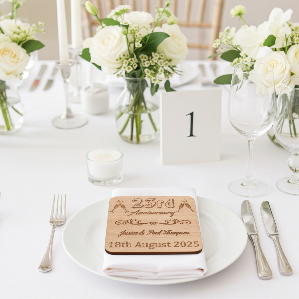 Set of 6 Personalise Your Own Drink Coasters. Anniversary. Steamed Beech Wood. Any Font