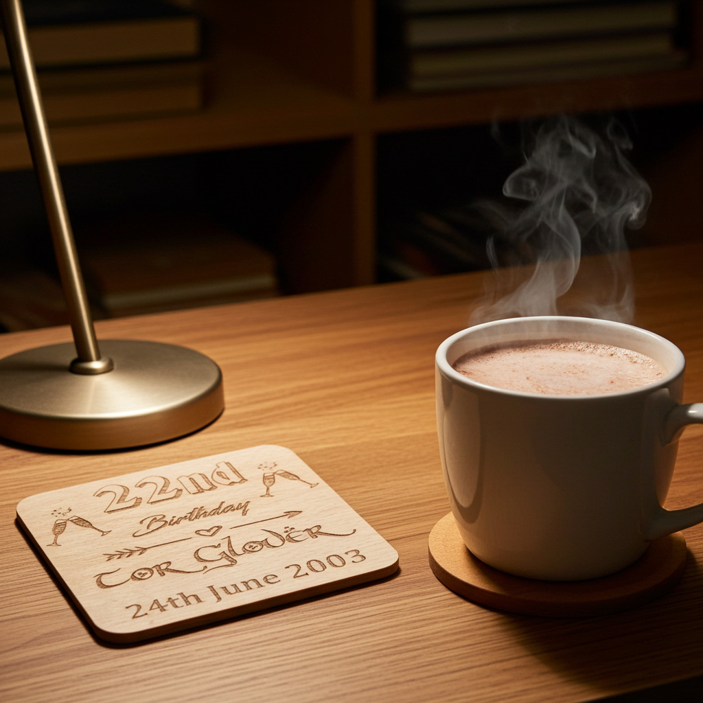 Set of 6 Personalise Your Own, Birthday, Drink Coasters. Steamed Beech Wood. Any Font. With Bumper Feet.