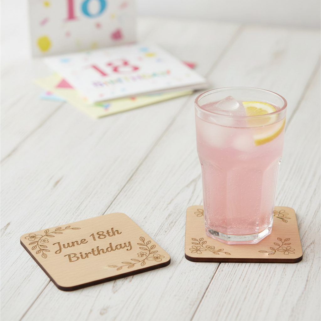 Set of 6 Personalise Your Own Drink Coasters. Steamed Beech Wood. Any Font. With Bumper Feet.