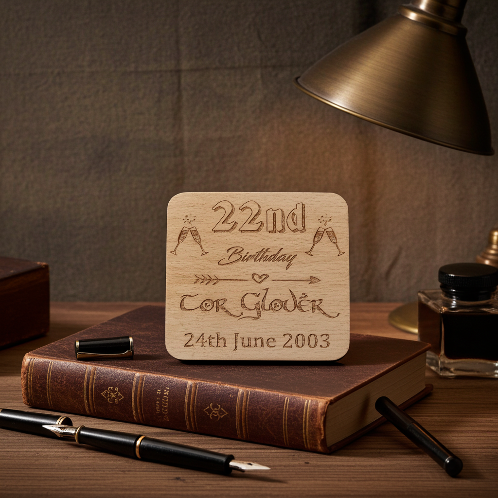 Set of 6 Personalise Your Own, Birthday, Drink Coasters. Steamed Beech Wood. Any Font. With Bumper Feet.