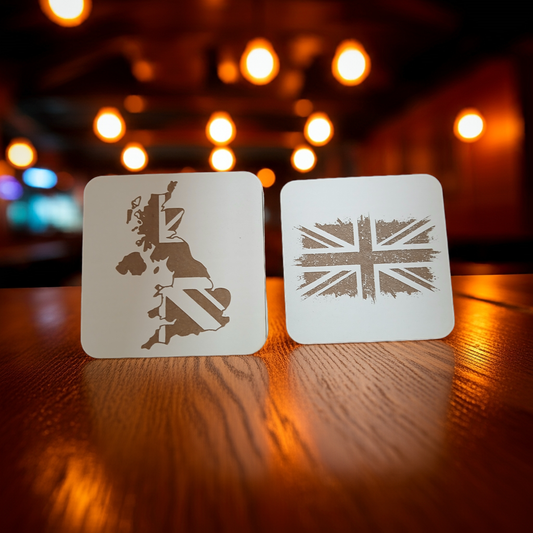Set of 6 White Wood, Great Britain Theme Collection, Drink Coasters with Bumper Feet. 9.5CM X 9.5CM.