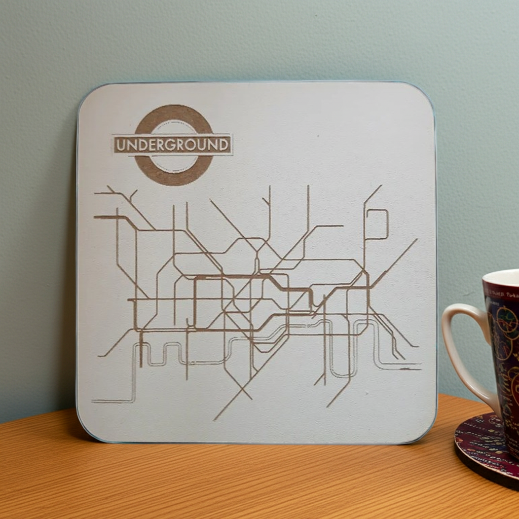 Set of 6 White Wood, Great Britain Theme Collection, Drink Coasters with Bumper Feet. 9.5CM X 9.5CM.