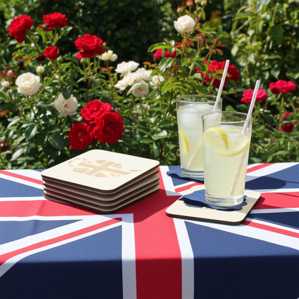 Set of 6 White Wood, Great Britain Theme Collection, Drink Coasters with Bumper Feet. 9.5CM X 9.5CM.