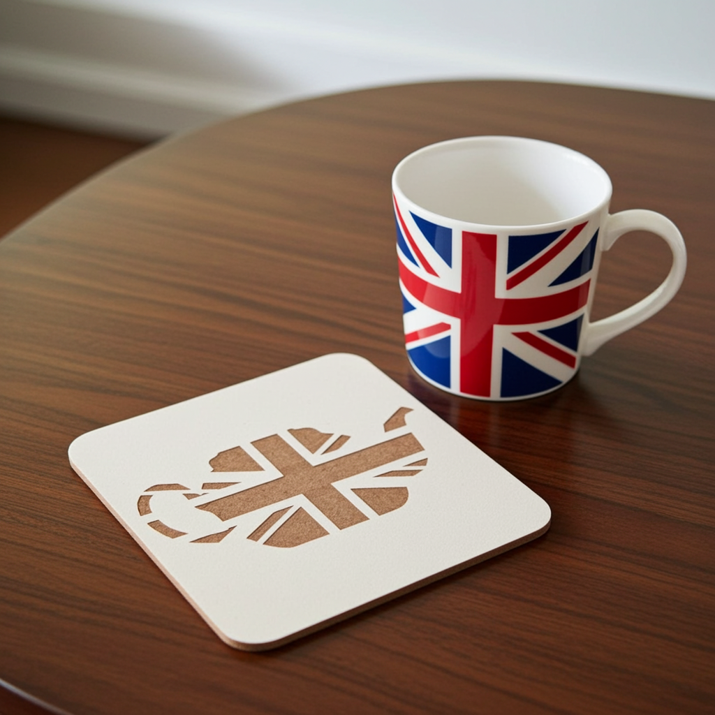 Set of 6 White Wood, Great Britain Theme Collection, Drink Coasters with Bumper Feet. 9.5CM X 9.5CM.