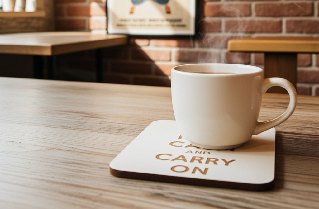 Set of 6 White Wood, Great Britain Theme Collection, Drink Coasters with Bumper Feet. 9.5CM X 9.5CM.