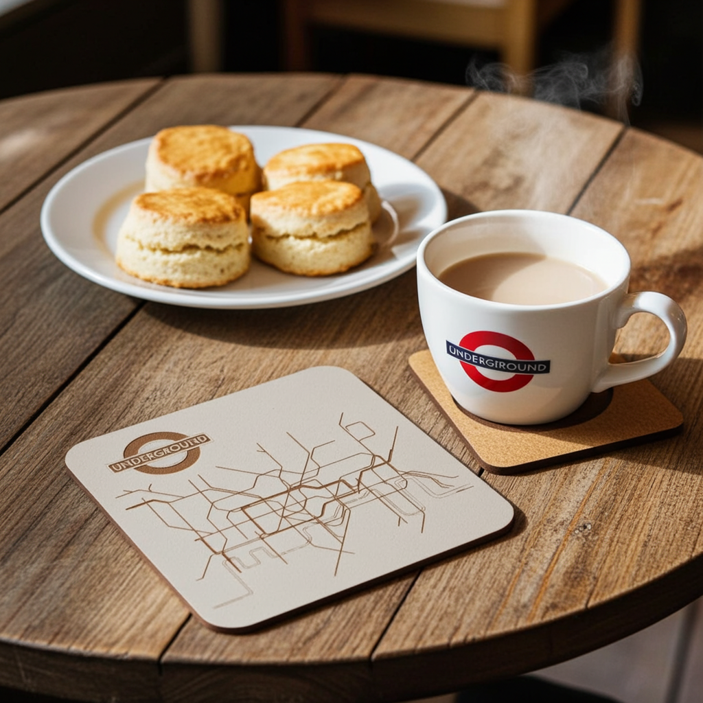 Set of 6 White Wood, Great Britain Theme Collection, Drink Coasters with Bumper Feet. 9.5CM X 9.5CM.