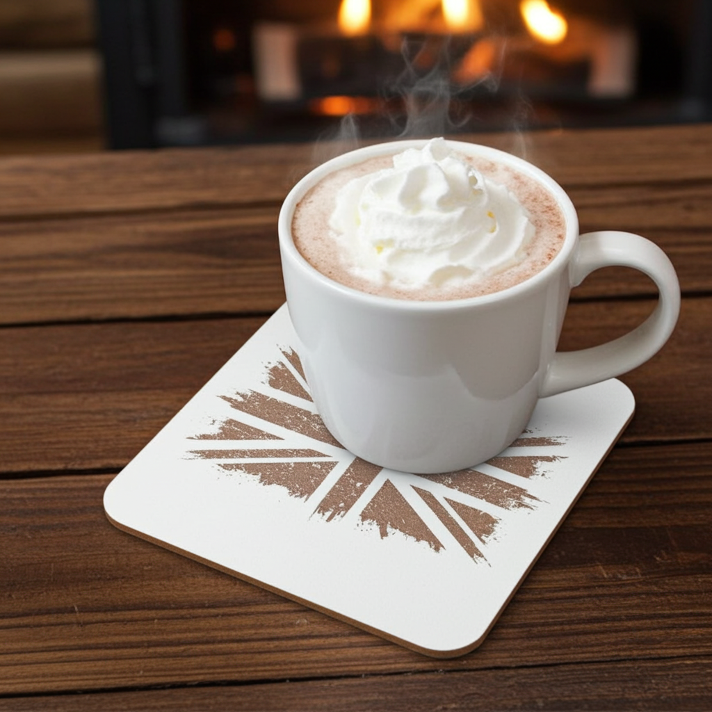 Set of 6 White Wood, Great Britain Theme Collection, Drink Coasters with Bumper Feet. 9.5CM X 9.5CM.