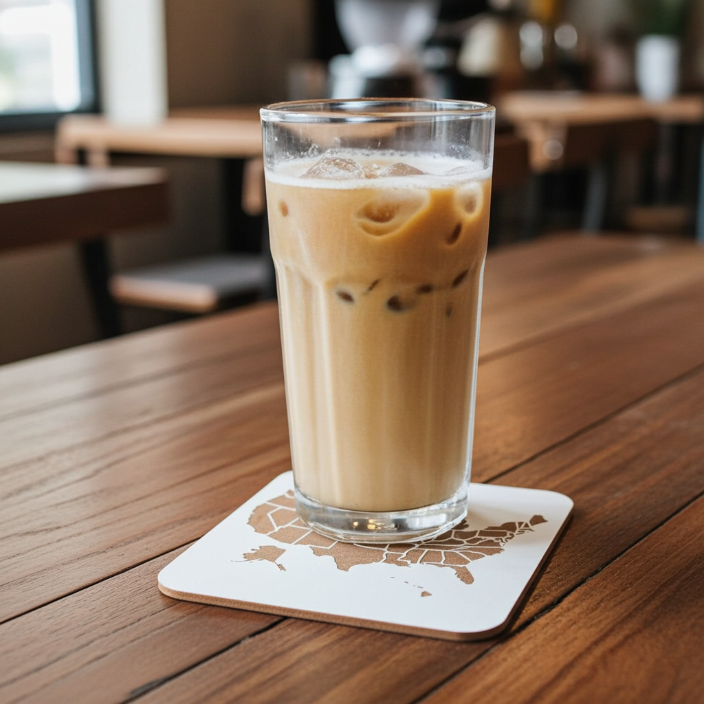 Set of 6 White, Topped Wood Drink coasters, Americana Theme Collection,  with Anti-Skid Feet, 9.5cm x 9.5cm, Rounded Corners.