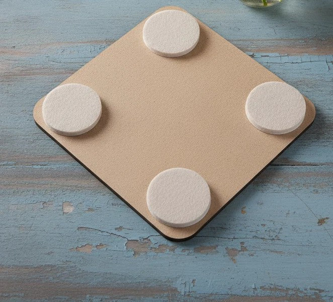 Set of 6 Customise Your Own Coasters - White Topped Wood 9.5 x 9.5cm - Personalised Any Text Any Font Drink Coasters with Rubber Bumper Feet