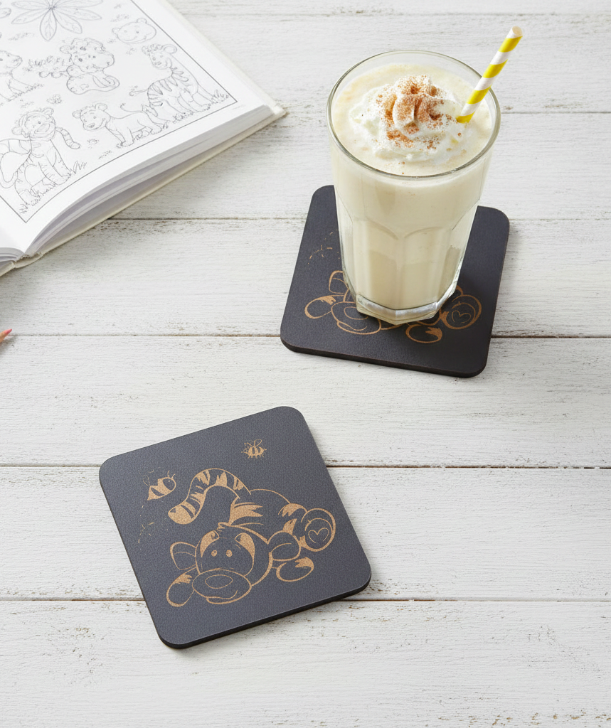 Set of 6 Winnie-the- pooh Wood Drink Coaster Collection. With Bumper Feet. Now with rounded corners.