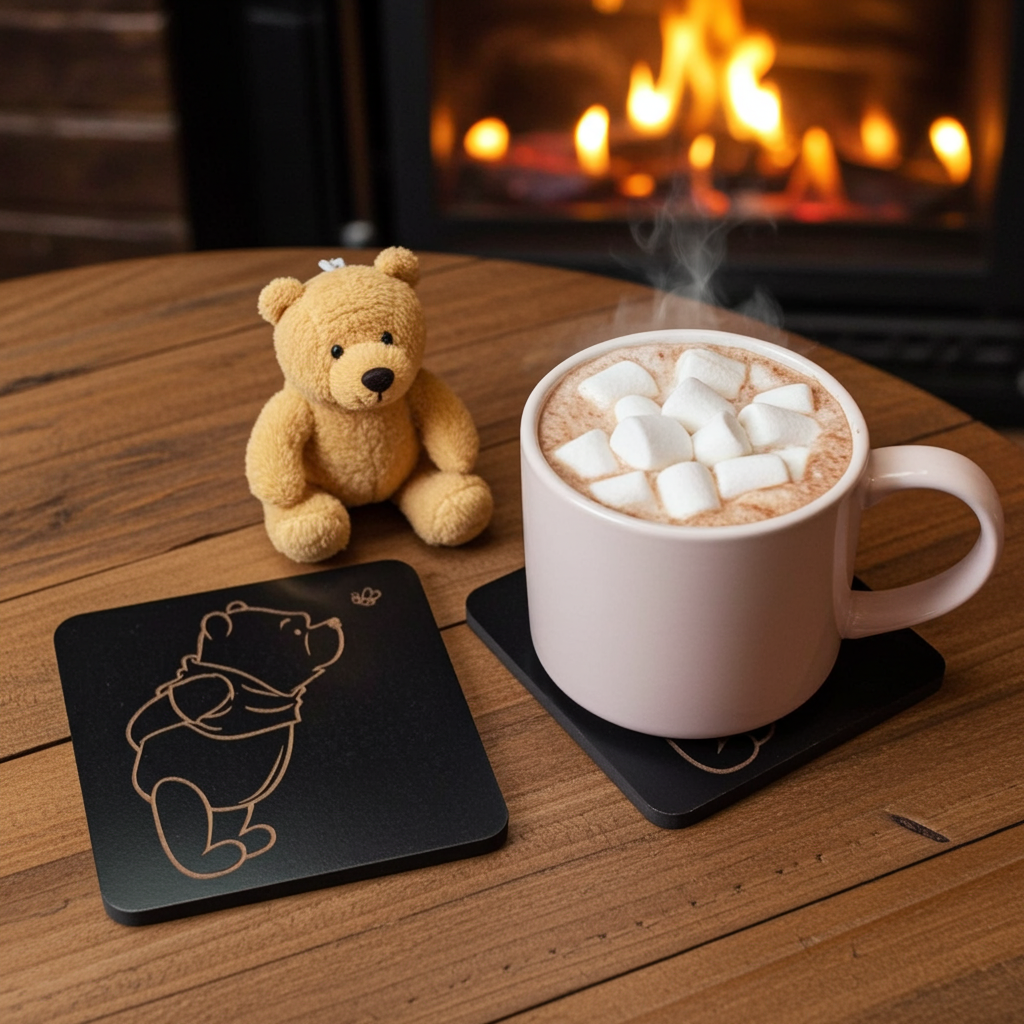 Set of 6 Winnie-the- pooh Wood Drink Coaster Collection. With Bumper Feet. Now with rounded corners.