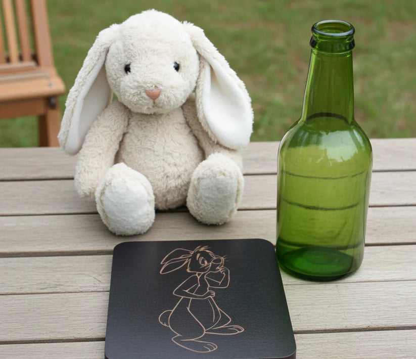 Winnie-The-Pooh Combo,  x6 Black topped wood coasters with bumper feet & 2 Personalised beech bookmarks with tassels.