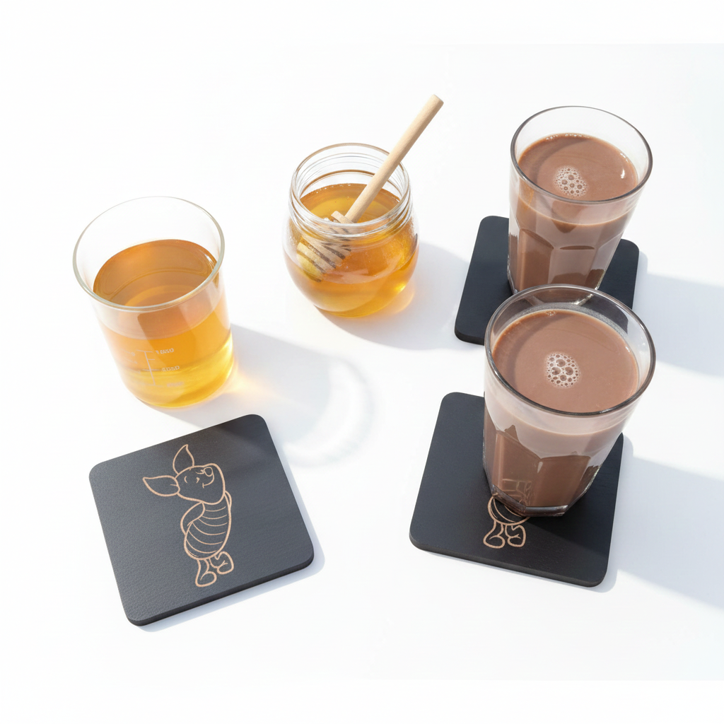 Set of 6 Winnie-the- pooh Wood Drink Coaster Collection. With Bumper Feet. Now with rounded corners.