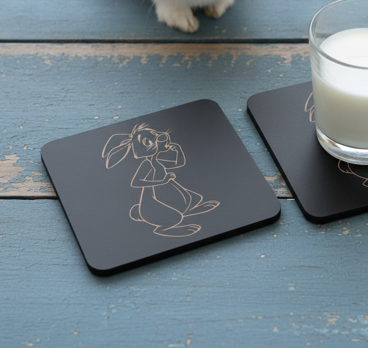 Set of 6 Winnie-the- pooh Wood Drink Coaster Collection. With Bumper Feet. Now with rounded corners.