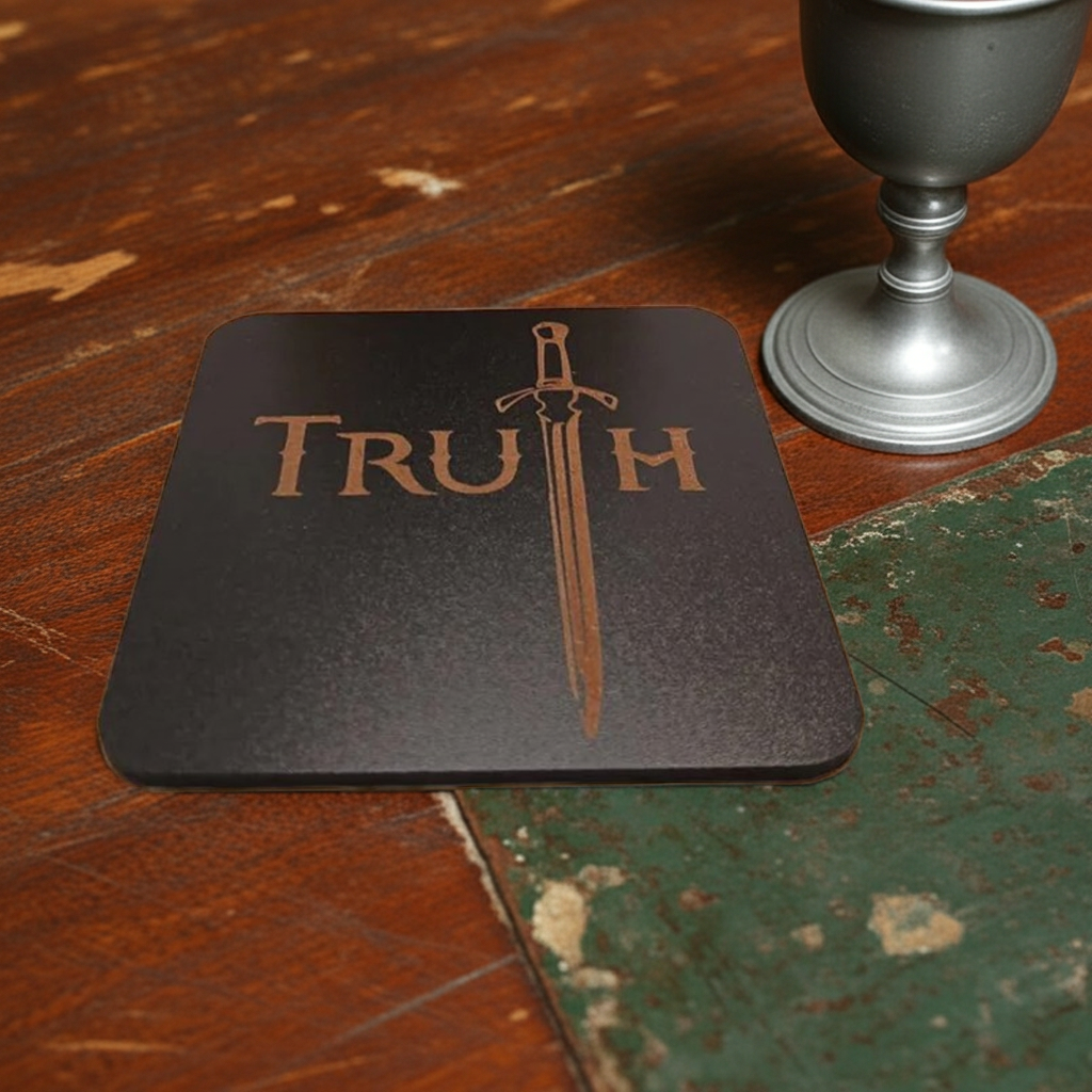 Set of 6 Wooden Coasters. Swords Theme. (3 Designs), Square. Black Wood Collection, with bumper feet.