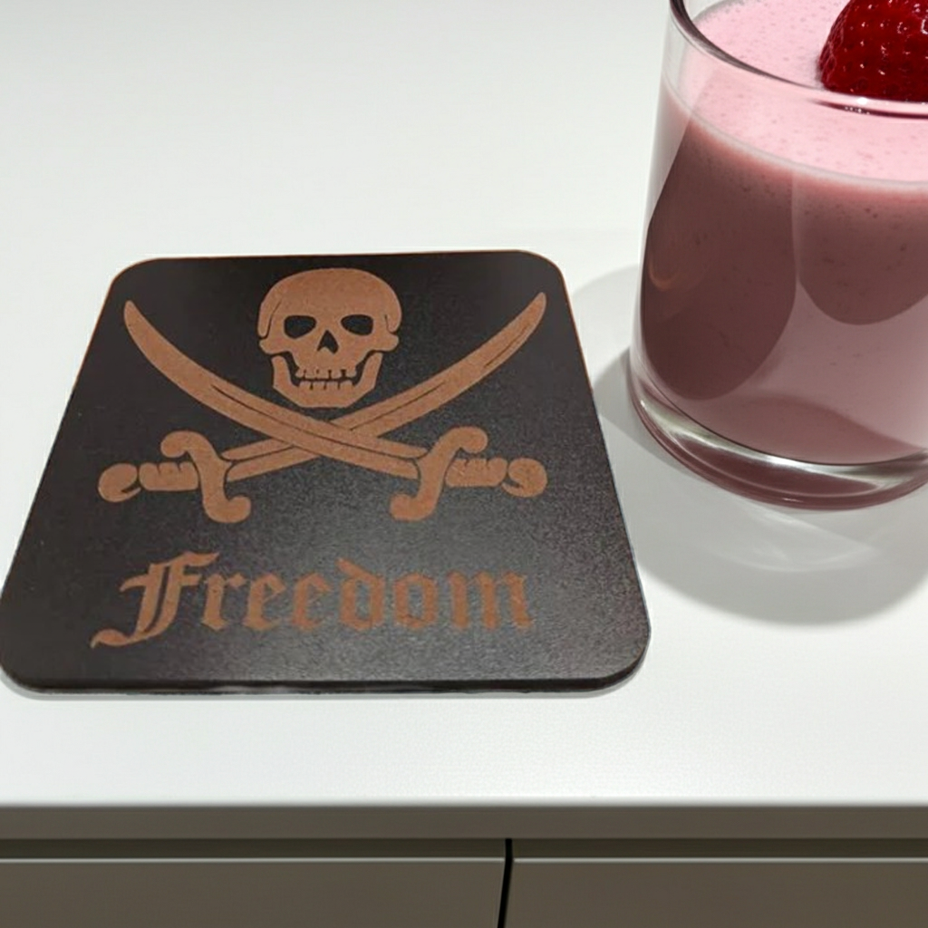 Set of 6 Wooden Coasters. Swords Theme. (3 Designs), Square. Black Wood Collection, with bumper feet.