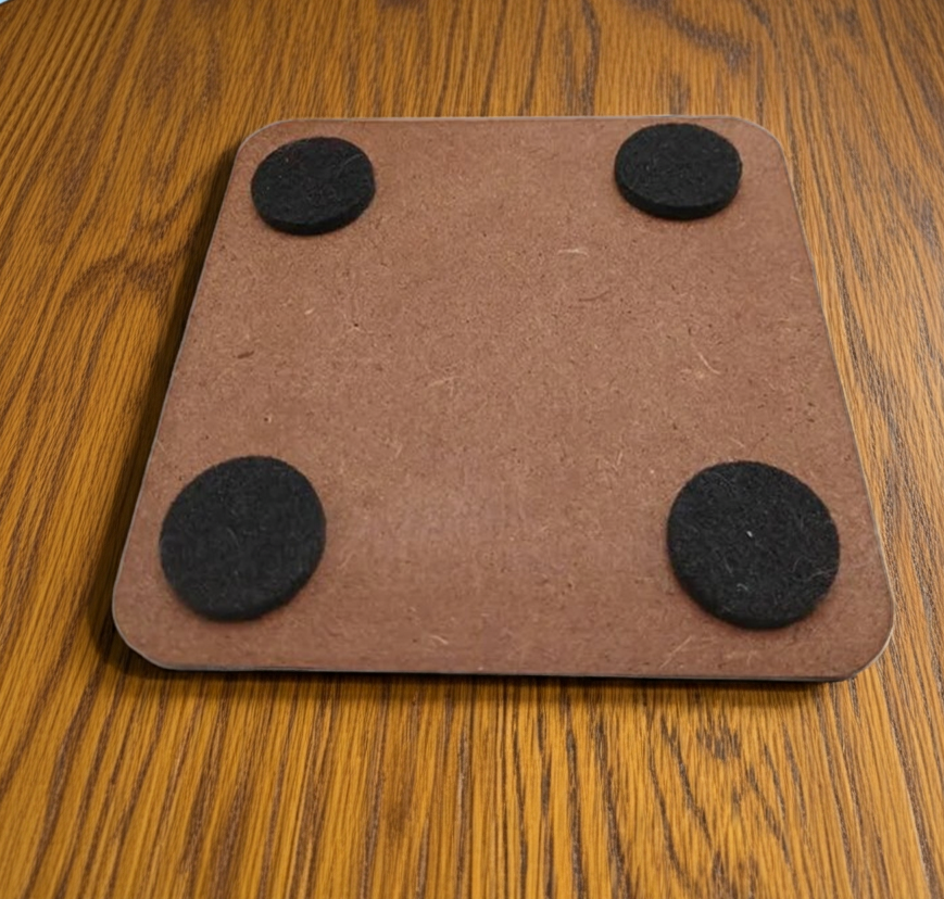Set of 6 Wooden Coasters. Swords Theme. (3 Designs), Square. Black Wood Collection, with bumper feet.