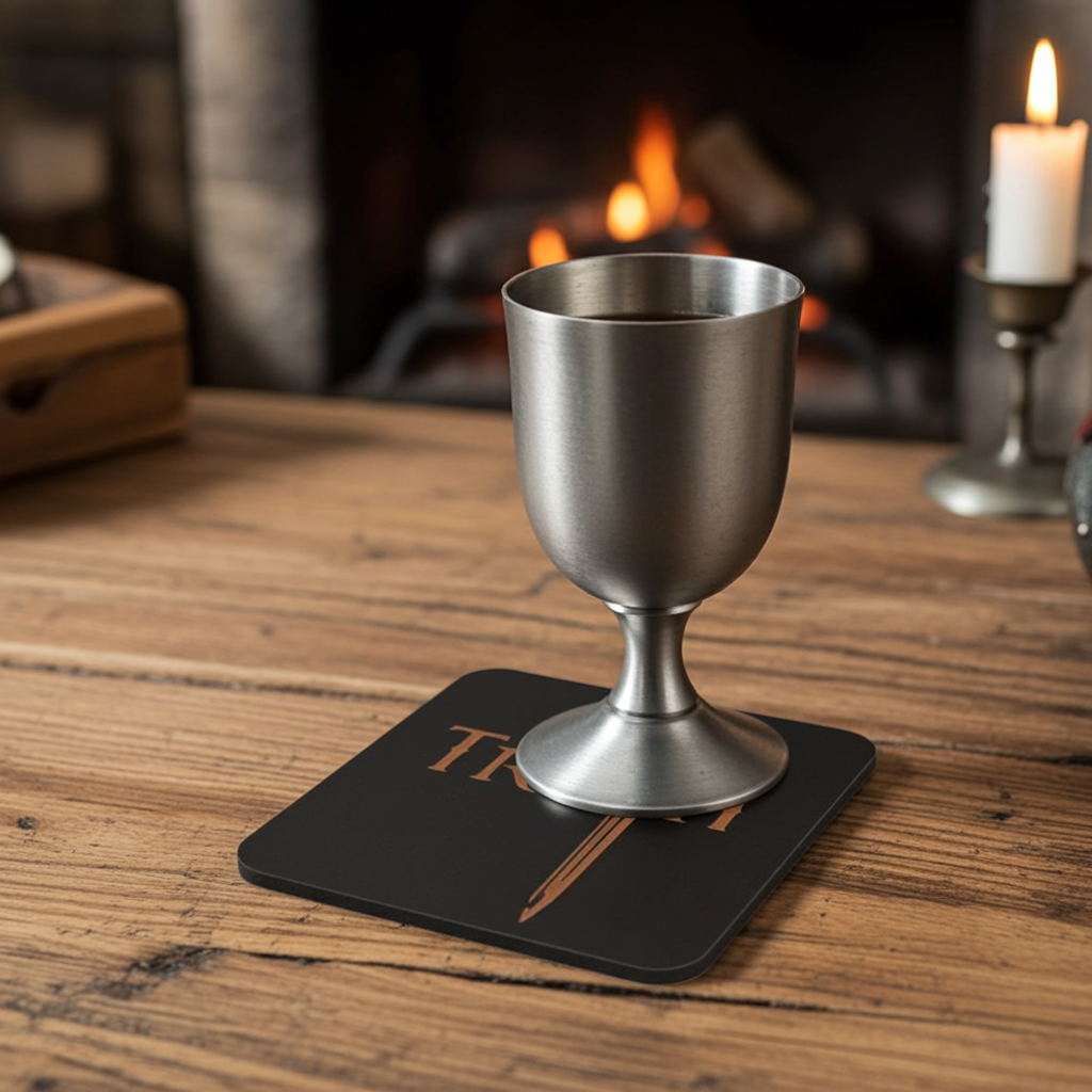 Set of 6 Wooden Coasters. Swords Theme. (3 Designs), Square. Black Wood Collection, with bumper feet.