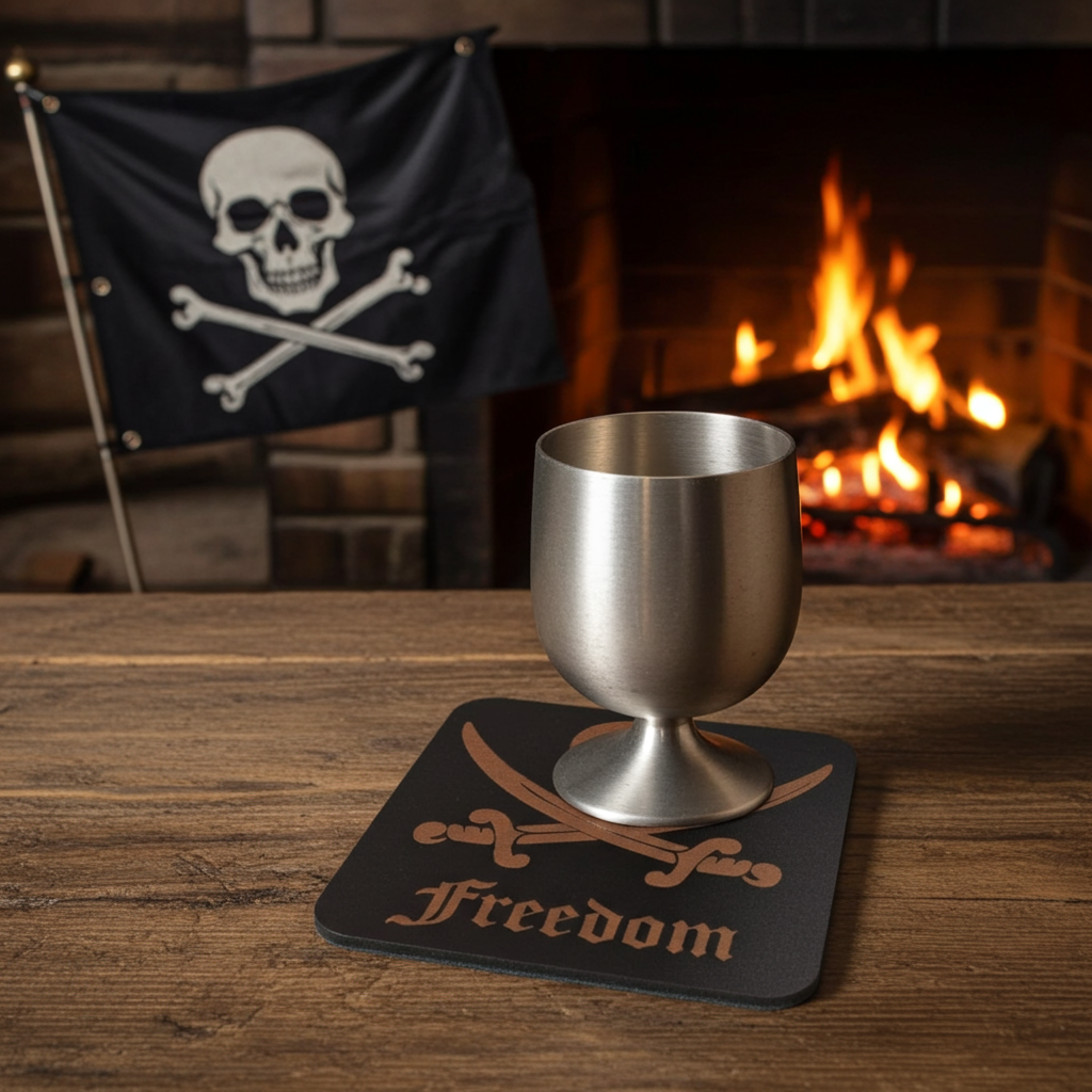 Set of 6 Wooden Coasters. Swords Theme. (3 Designs), Square. Black Wood Collection, with bumper feet.