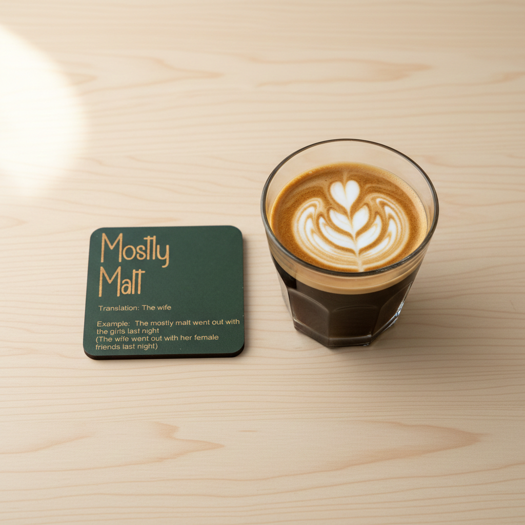 Set of 6, Drink Coasters, County of Kent Unique Meanings and Slang, Black Topped Wood, with bumper feet.