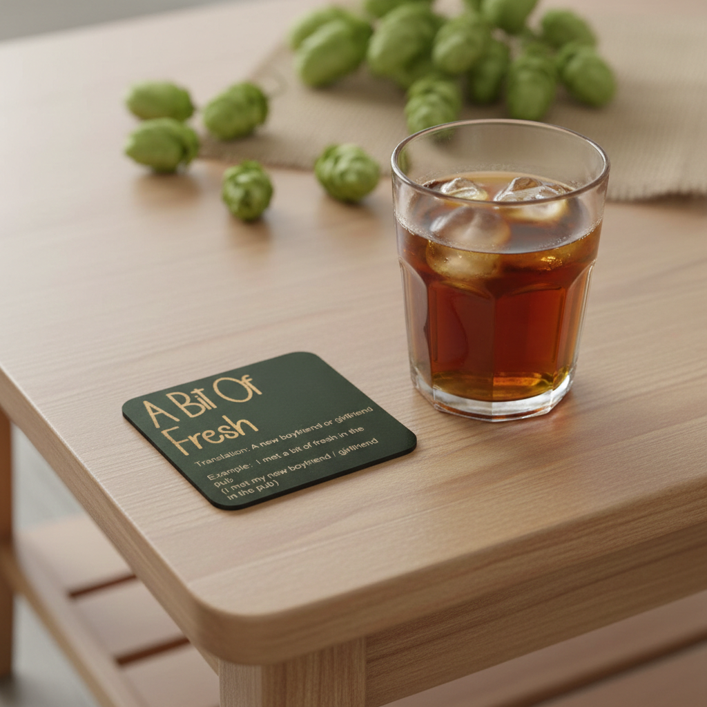 Set of 6, Drink Coasters, County of Kent Unique Meanings and Slang, Black Topped Wood, with bumper feet.