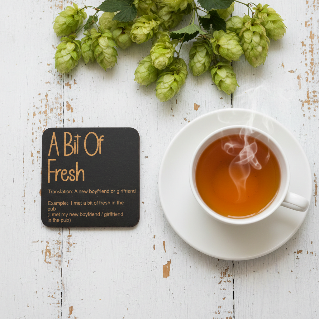 Set of 6, Drink Coasters, County of Kent Unique Meanings and Slang, Black Topped Wood, with bumper feet.