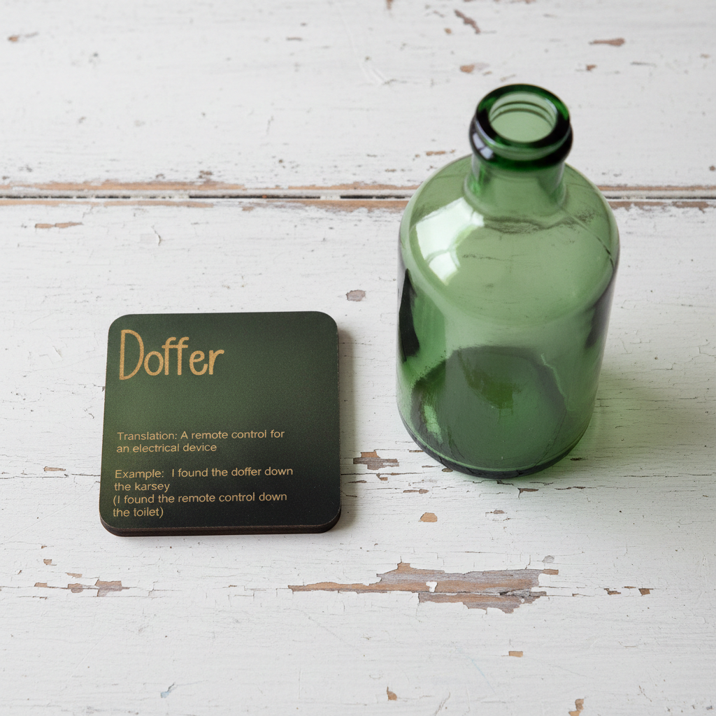 Set of 6, Drink Coasters, County of Kent Unique Meanings and Slang, Black Topped Wood, with bumper feet.