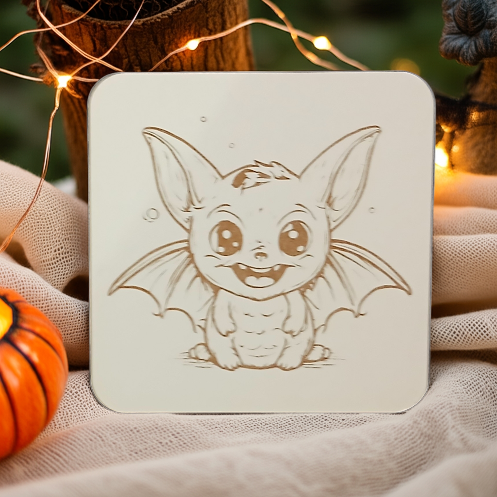 Set of 6, Fun Spooky Halloween White Wood Drink Coasters with Bumper Feet, (3 Designs)