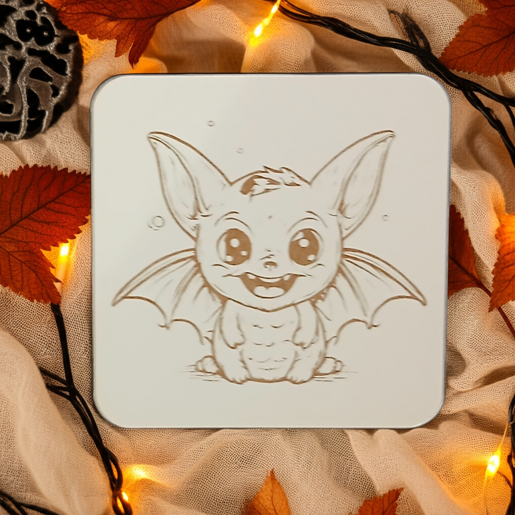 Set of 6, Fun Spooky Halloween White Wood Drink Coasters with Bumper Feet, (3 Designs)