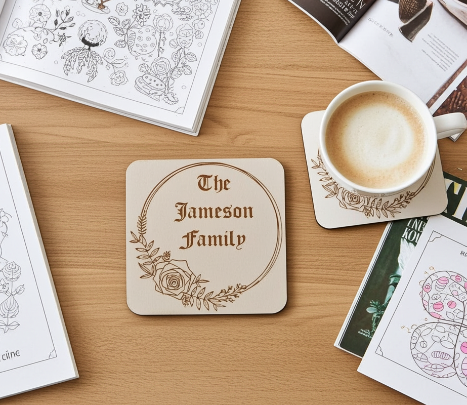 Set of 6, Personalise Your Own Drink Coasters. Great For Parties. Quality Wood. Any Font and Bumper Feet attached.