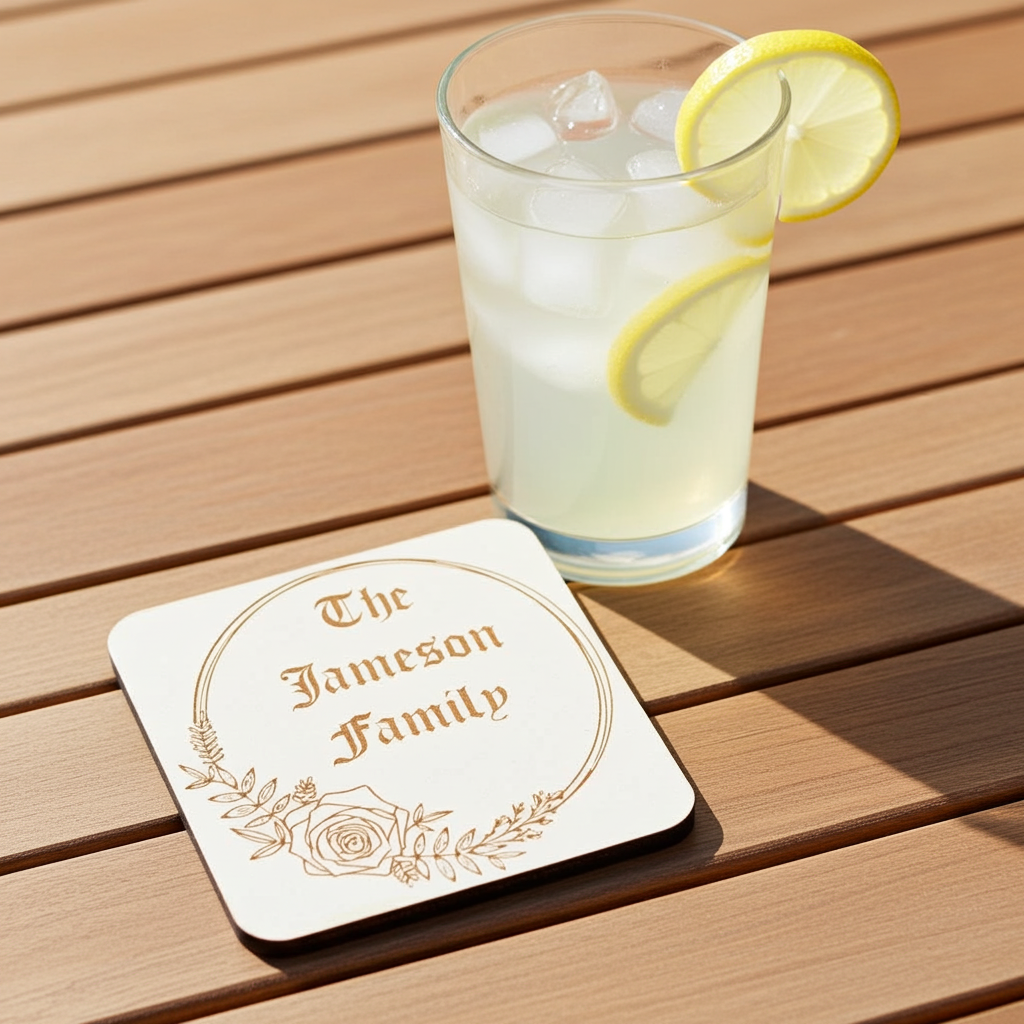 Set of 6, Personalise Your Own Drink Coasters. Great For Parties. Quality Wood. Any Font and Bumper Feet attached.