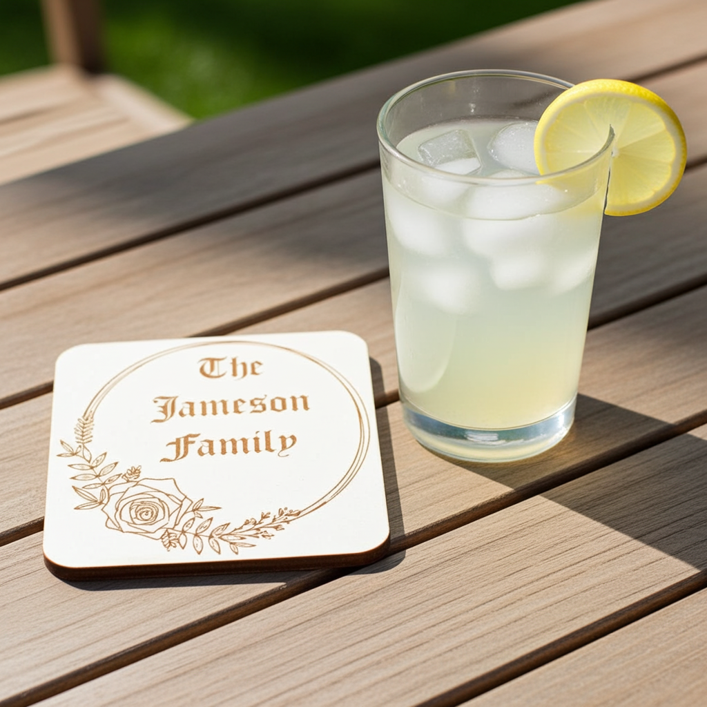 Set of 6, Personalise Your Own Drink Coasters. Great For Parties. Quality Wood. Any Font and Bumper Feet attached.