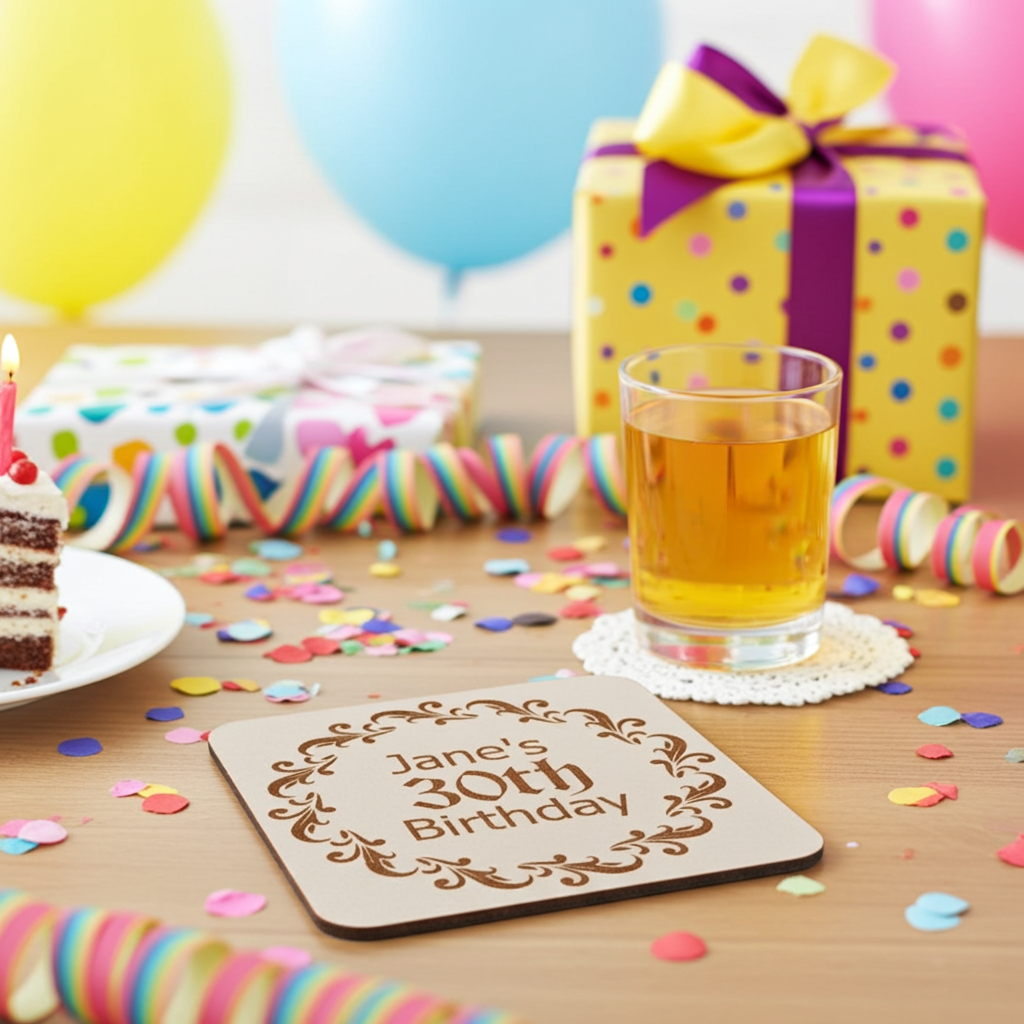 Set of 6, Personalise Your Own Drink Coasters. Great For Parties. Quality Wood. Any font and with bumper feet.