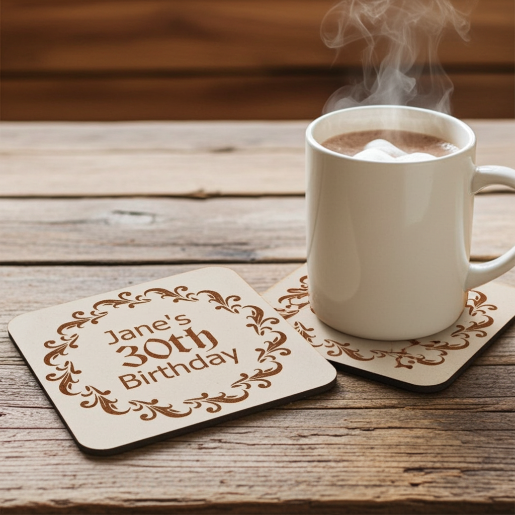 Set of 6, Personalise Your Own Drink Coasters. Great For Parties. Quality Wood. Any font and with bumper feet.