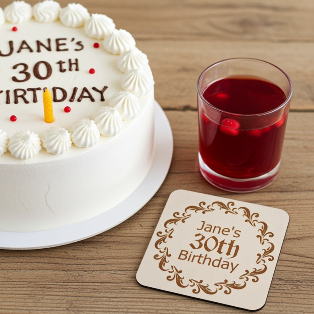 Set of 6, Personalise Your Own Drink Coasters. Great For Parties. Quality Wood. Any font and with bumper feet.