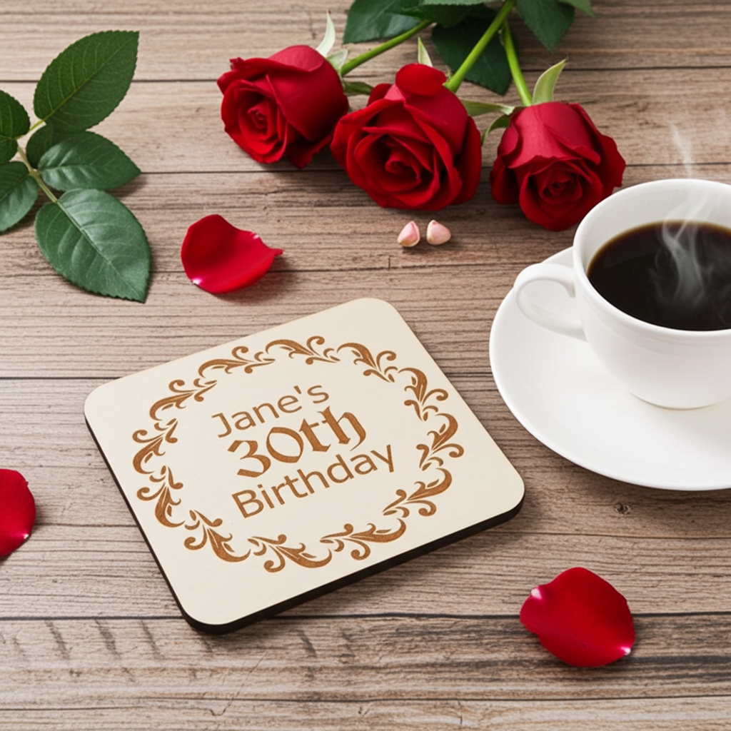 Set of 6, Personalise Your Own Drink Coasters. Great For Parties. Quality Wood. Any font and with bumper feet.