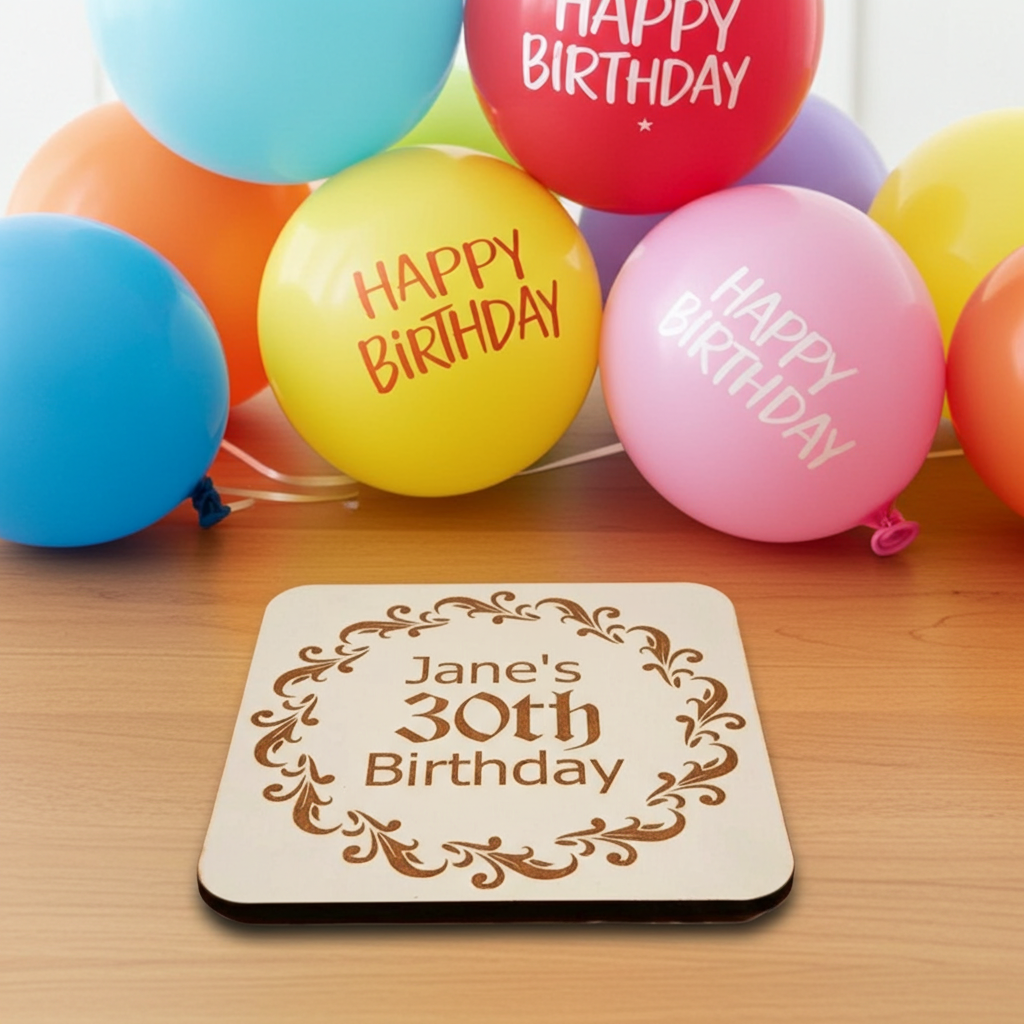 Set of 6, Personalise Your Own Drink Coasters. Great For Parties. Quality Wood. Any font and with bumper feet.