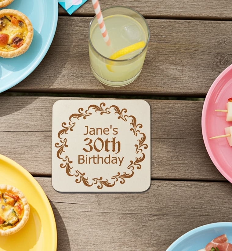 Set of 6, Personalise Your Own Drink Coasters. Great For Parties. Quality Wood. Any font and with bumper feet.