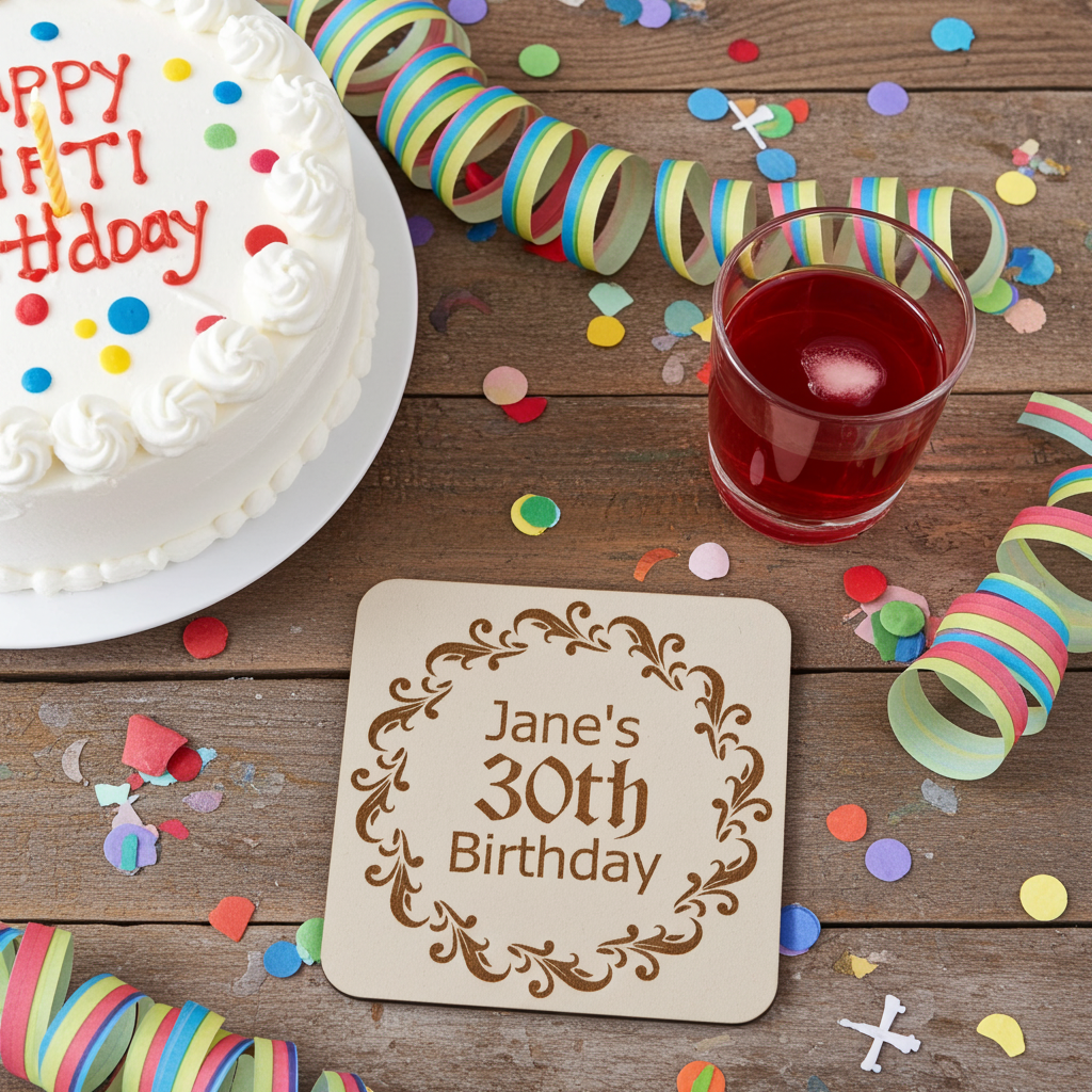 Set of 6, Personalise Your Own Drink Coasters. Great For Parties. Quality Wood. Any font and with bumper feet.