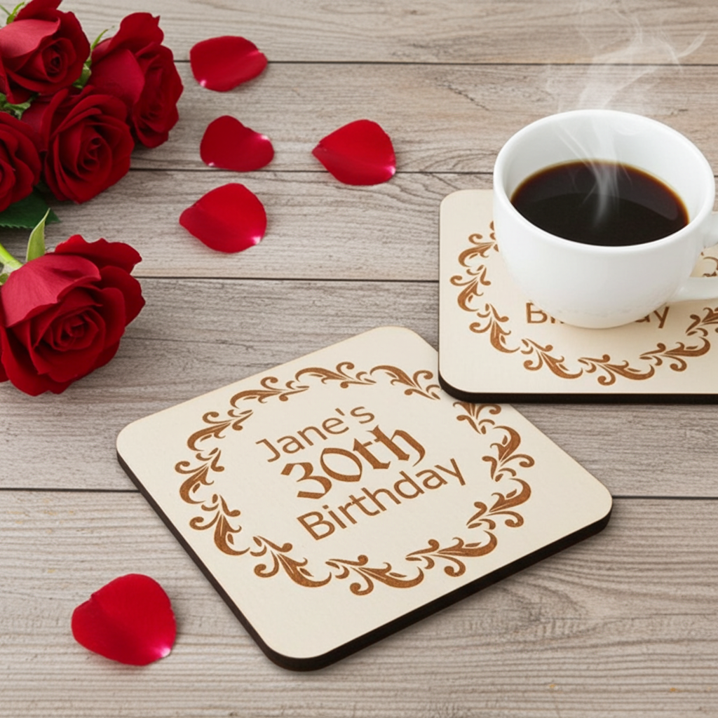 Set of 6, Personalise Your Own Drink Coasters. Great For Parties. Quality Wood. Any font and with bumper feet.
