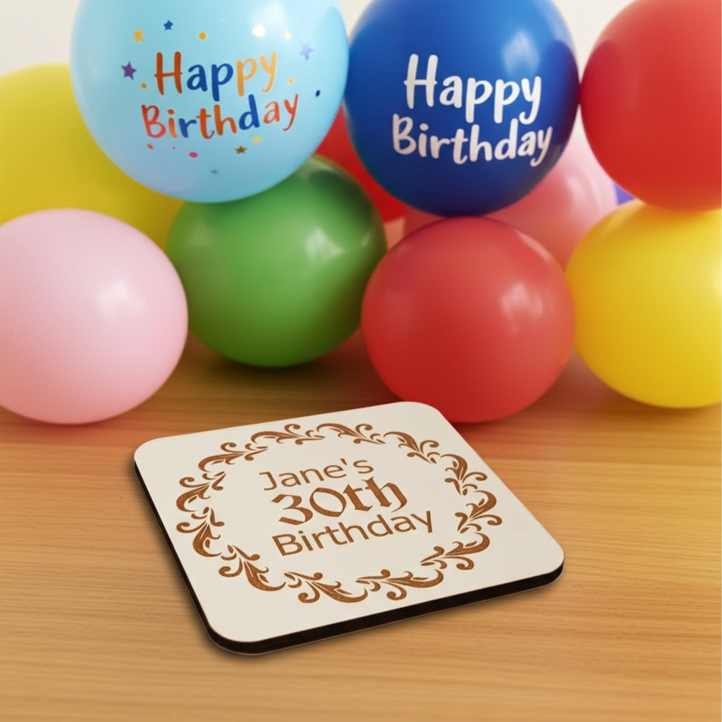 Set of 6, Personalise Your Own Drink Coasters. Great For Parties. Quality Wood. Any font and with bumper feet.