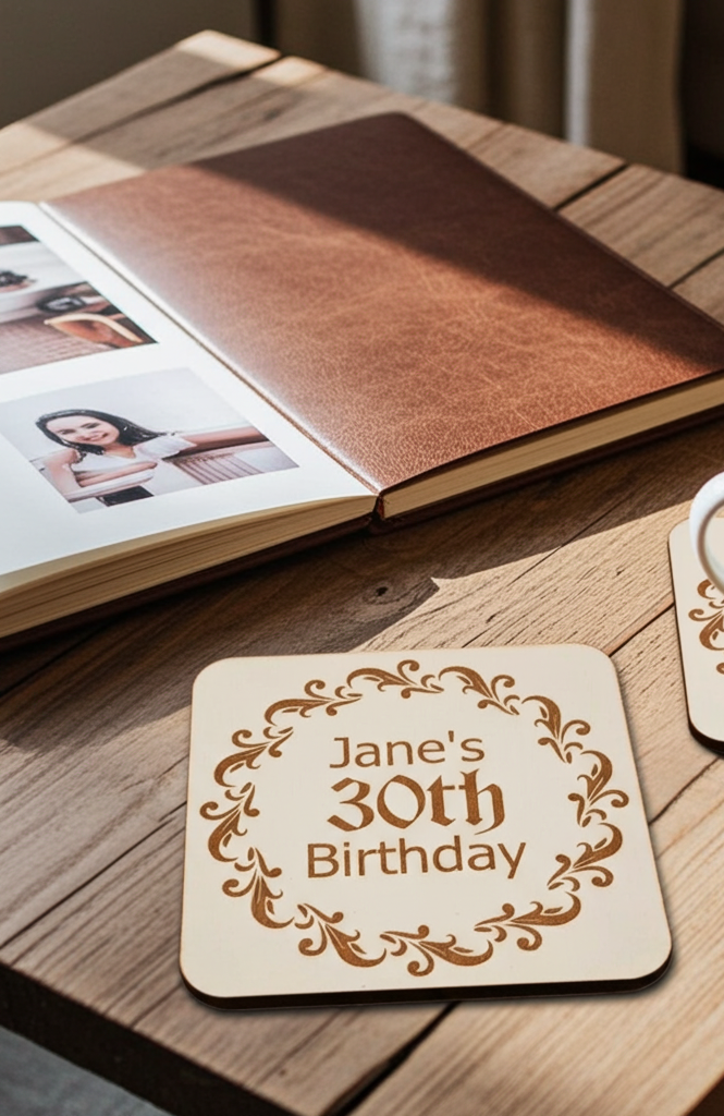 Set of 6, Personalise Your Own Drink Coasters. Great For Parties. Quality Wood. Any font and with bumper feet.