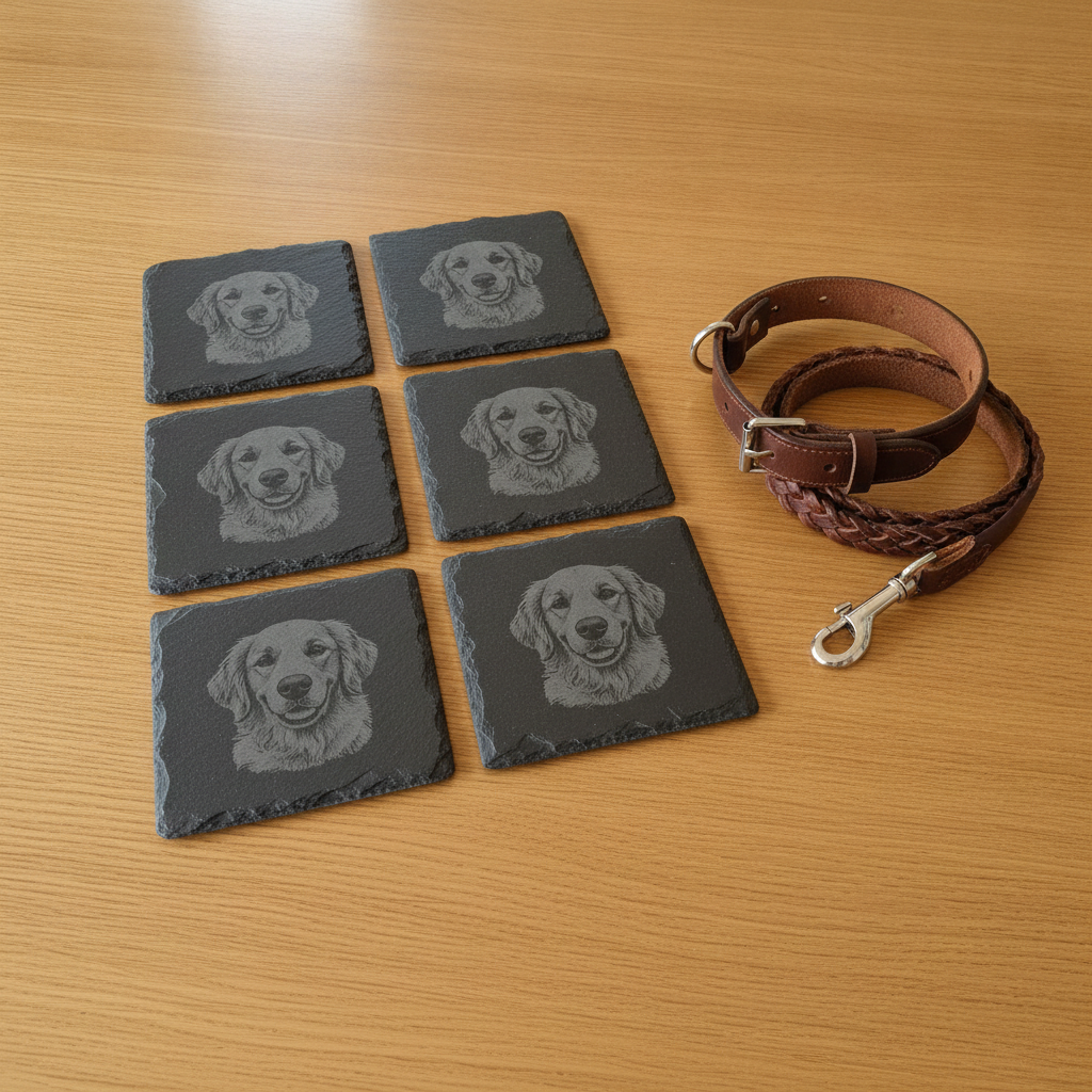 Set of 6, Pet Photo on Slate Coasters. 10cm x 10cm Square with Bumper Feet.