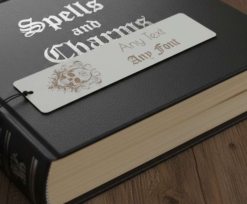 Halloween / Macabre Personalised Wood Bookmark. Any Text and Any Font. With Black Ribbon.