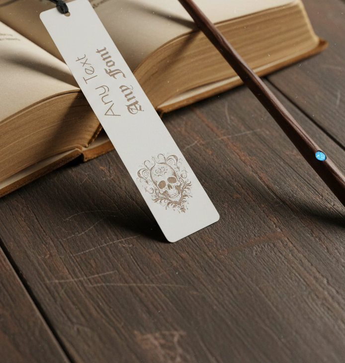 Halloween / Macabre Personalised Wood Bookmark. Any Text and Any Font. With Black Ribbon.